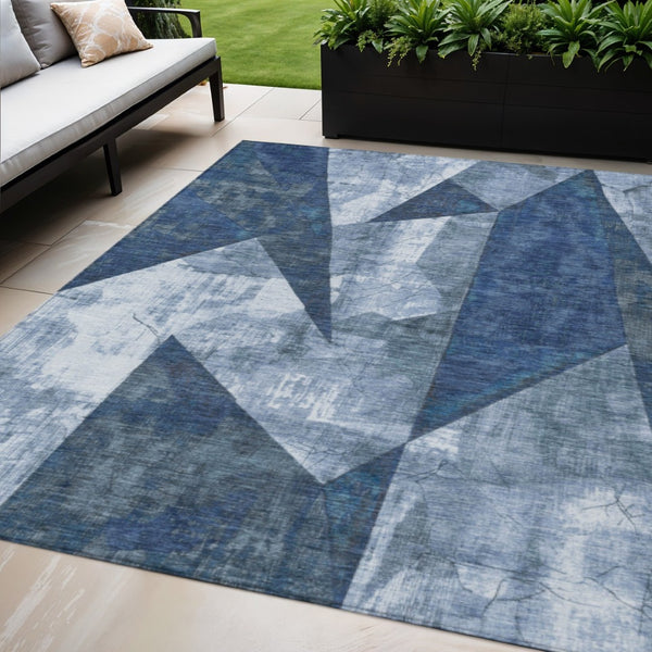 HomeRoots 5' X 8' Navy Blue and Ivory Geometric Area Rug - Stylish, Washable, Durable for Indoor & Outdoor Use 622331