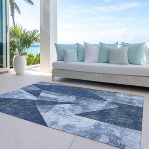 HomeRoots 5' X 8' Navy Blue and Ivory Geometric Area Rug - Stylish, Washable, Durable for Indoor & Outdoor Use 622331