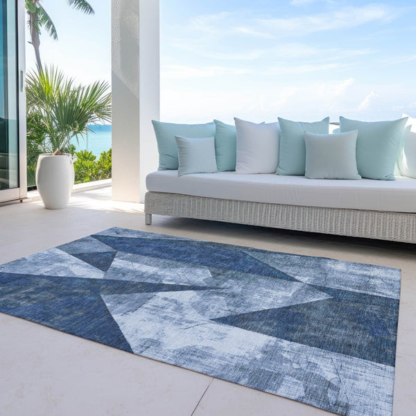 HomeRoots 5' X 8' Navy Blue and Ivory Geometric Area Rug - Stylish, Washable, Durable for Indoor & Outdoor Use 622331