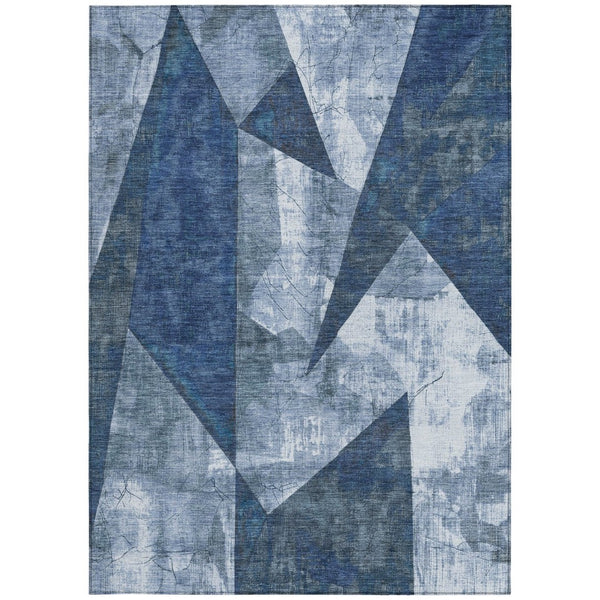 HomeRoots 5' X 8' Navy Blue and Ivory Geometric Area Rug - Stylish, Washable, Durable for Indoor & Outdoor Use 622331