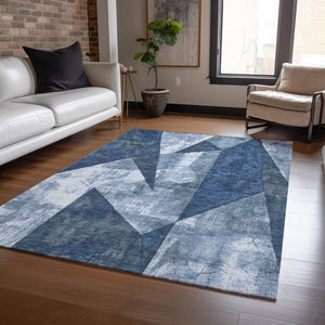 HomeRoots 5' X 8' Navy Blue and Ivory Geometric Area Rug - Stylish, Washable, Durable for Indoor & Outdoor Use 622331