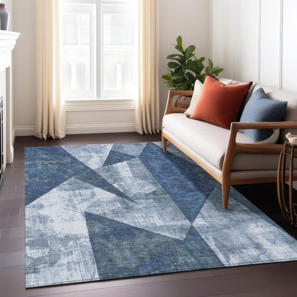 HomeRoots 5' X 8' Navy Blue and Ivory Geometric Area Rug - Stylish, Washable, Durable for Indoor & Outdoor Use 622331