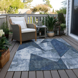 HomeRoots 5' X 8' Navy Blue and Ivory Geometric Area Rug - Stylish, Washable, Durable for Indoor & Outdoor Use 622331