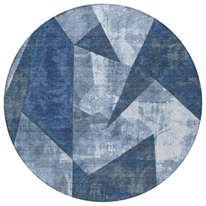 HomeRoots 8' Navy Blue Round Geometric Area Rug – Washable, Durable, Non-Slip for Indoor & Outdoor Use 622332