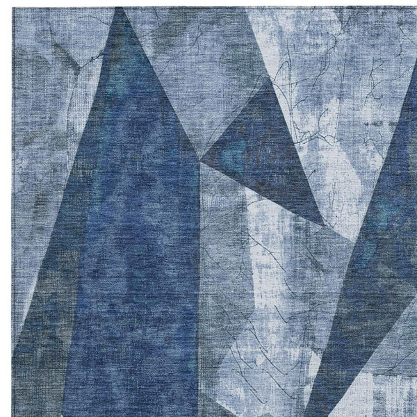 HomeRoots 9' X 12' Navy Blue Geometric Area Rug - Stylish, Durable, Washable for Indoor & Outdoor Spaces! 622334