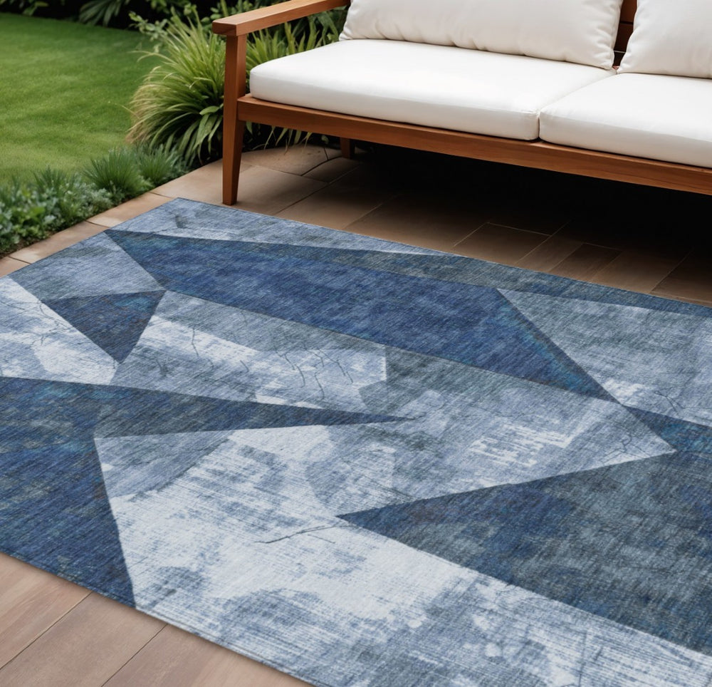 HomeRoots 10' Navy Blue and Ivory Geometric Area Rug – Washable, Durable for Indoor & Outdoor Use, Perfect Style! 622335