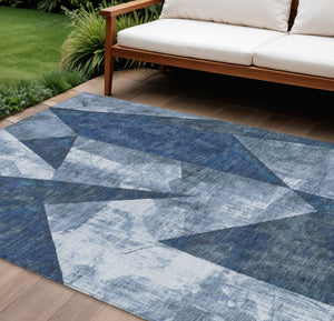 HomeRoots 10' Navy Blue and Ivory Geometric Area Rug – Washable, Durable for Indoor & Outdoor Use, Perfect Style! 622335