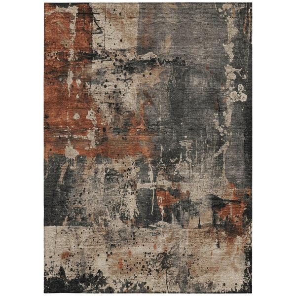 HomeRoots 5' X 8' Modern Taupe and Rust Abstract Washable Area Rug for Indoor and Outdoor Versatility 622367