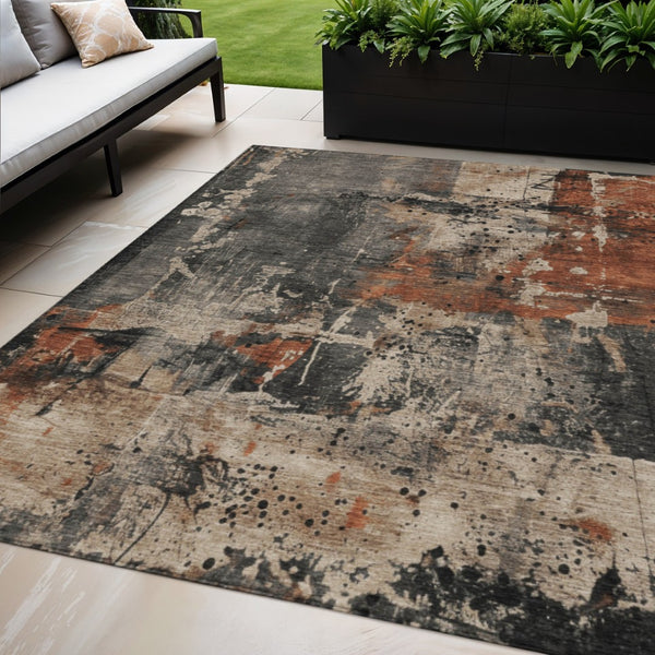HomeRoots 5' X 8' Modern Taupe and Rust Abstract Washable Area Rug for Indoor and Outdoor Versatility 622367