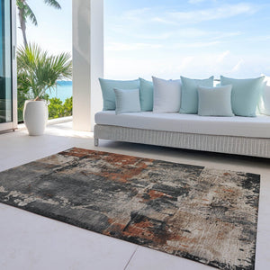 HomeRoots 5' X 8' Modern Taupe and Rust Abstract Washable Area Rug for Indoor and Outdoor Versatility 622367