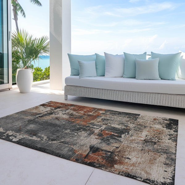 HomeRoots 5' X 8' Modern Taupe and Rust Abstract Washable Area Rug for Indoor and Outdoor Versatility 622367