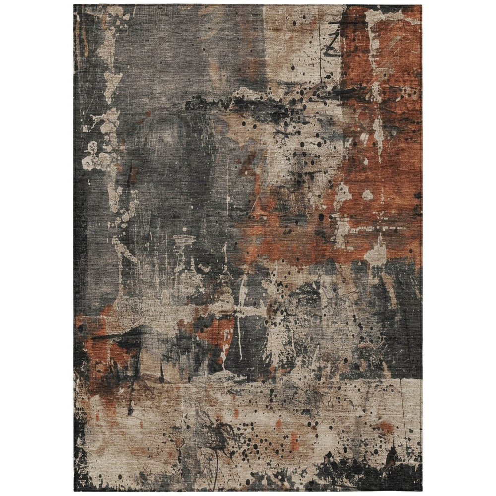 HomeRoots 5' X 8' Modern Taupe and Rust Abstract Washable Area Rug for Indoor and Outdoor Versatility 622367