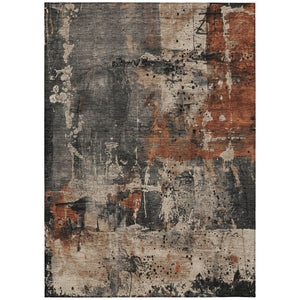 HomeRoots 5' X 8' Modern Taupe and Rust Abstract Washable Area Rug for Indoor and Outdoor Versatility 622367