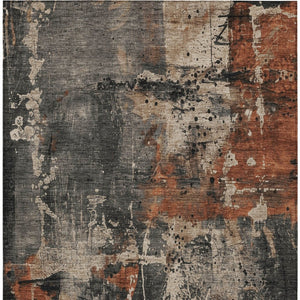 HomeRoots 5' X 8' Modern Taupe and Rust Abstract Washable Area Rug for Indoor and Outdoor Versatility 622367