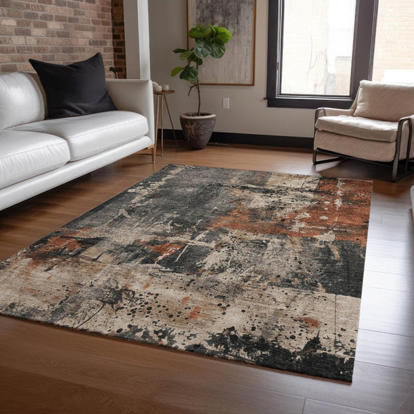 HomeRoots 5' X 8' Modern Taupe and Rust Abstract Washable Area Rug for Indoor and Outdoor Versatility 622367
