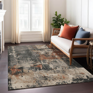 HomeRoots 5' X 8' Modern Taupe and Rust Abstract Washable Area Rug for Indoor and Outdoor Versatility 622367