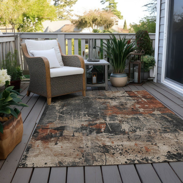 HomeRoots 5' X 8' Modern Taupe and Rust Abstract Washable Area Rug for Indoor and Outdoor Versatility 622367