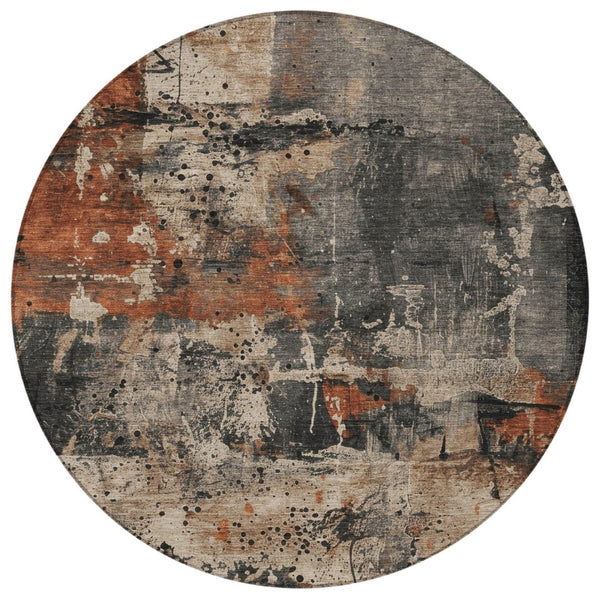 HomeRoots 8' Taupe and Rust Round Abstract Area Rug - Durable, Washable, Stylish for Indoor & Outdoor Spaces 622368