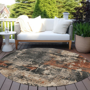 HomeRoots 8' Taupe and Rust Round Abstract Area Rug - Durable, Washable, Stylish for Indoor & Outdoor Spaces 622368