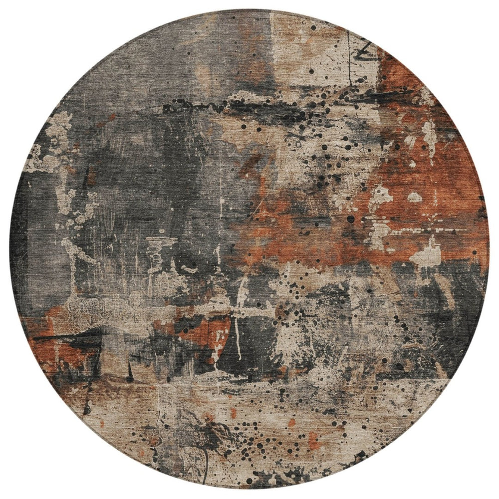 HomeRoots 8' Taupe and Rust Round Abstract Area Rug - Durable, Washable, Stylish for Indoor & Outdoor Spaces 622368