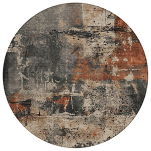 HomeRoots 8' Taupe and Rust Round Abstract Area Rug - Durable, Washable, Stylish for Indoor & Outdoor Spaces 622368