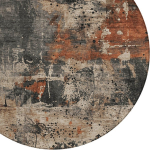 HomeRoots 8' Taupe and Rust Round Abstract Area Rug - Durable, Washable, Stylish for Indoor & Outdoor Spaces 622368