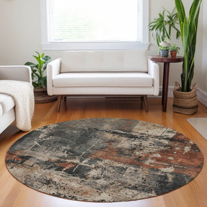 HomeRoots 8' Taupe and Rust Round Abstract Area Rug - Durable, Washable, Stylish for Indoor & Outdoor Spaces 622368