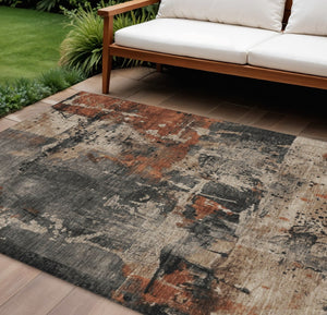 HomeRoots 8' X 10' Stylish Taupe and Rust Abstract Area Rug - Durable, Washable, Perfect for Indoor & Outdoor Use! 622369
