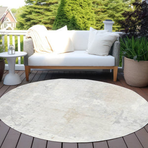 HomeRoots 8' Ivory and Beige Round Abstract Area Rug – Washable, Durable, Stylish for Indoor/Outdoor Spaces 622380