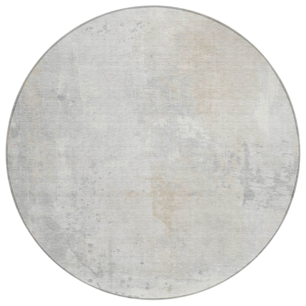 HomeRoots 8' Ivory and Beige Round Abstract Area Rug – Washable, Durable, Stylish for Indoor/Outdoor Spaces 622380