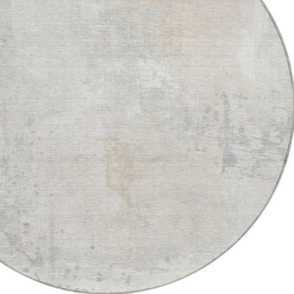 HomeRoots 8' Ivory and Beige Round Abstract Area Rug – Washable, Durable, Stylish for Indoor/Outdoor Spaces 622380