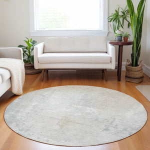 HomeRoots 8' Ivory and Beige Round Abstract Area Rug – Washable, Durable, Stylish for Indoor/Outdoor Spaces 622380