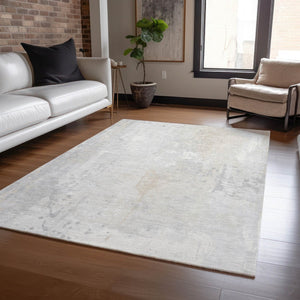 HomeRoots 9' X 12' Durable Ivory & Beige Abstract Area Rug - Stylish, Washable, Versatile for Indoor & Outdoor Use 622382