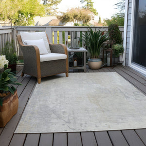 HomeRoots 9' X 12' Durable Ivory & Beige Abstract Area Rug - Stylish, Washable, Versatile for Indoor & Outdoor Use 622382