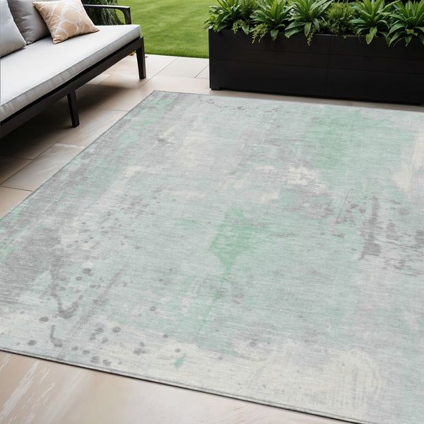 HomeRoots 5' X 8' Mint Green And Ivory Abstract Area Rug - Stylish, Washable, Indoor/Outdoor, Easy-Care Design 622385