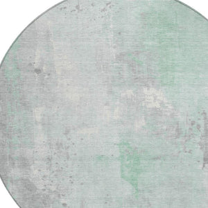 HomeRoots 8' Mint Green Round Abstract Geometric Area Rug - Washable & Durable for Indoor/Outdoor Use 622386