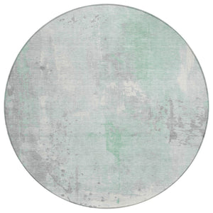 HomeRoots 8' Mint Green Round Abstract Geometric Area Rug - Washable & Durable for Indoor/Outdoor Use 622386