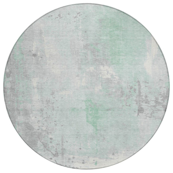 HomeRoots 8' Mint Green Round Abstract Geometric Area Rug - Washable & Durable for Indoor/Outdoor Use 622386