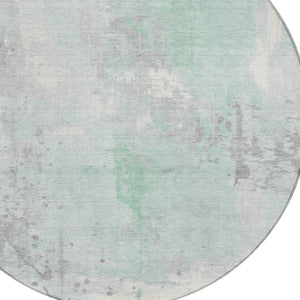 HomeRoots 8' Mint Green Round Abstract Geometric Area Rug - Washable & Durable for Indoor/Outdoor Use 622386