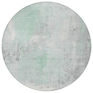 HomeRoots 8' Mint Green Round Abstract Geometric Area Rug - Washable & Durable for Indoor/Outdoor Use 622386