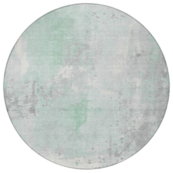 HomeRoots 8' Mint Green Round Abstract Geometric Area Rug - Washable & Durable for Indoor/Outdoor Use 622386
