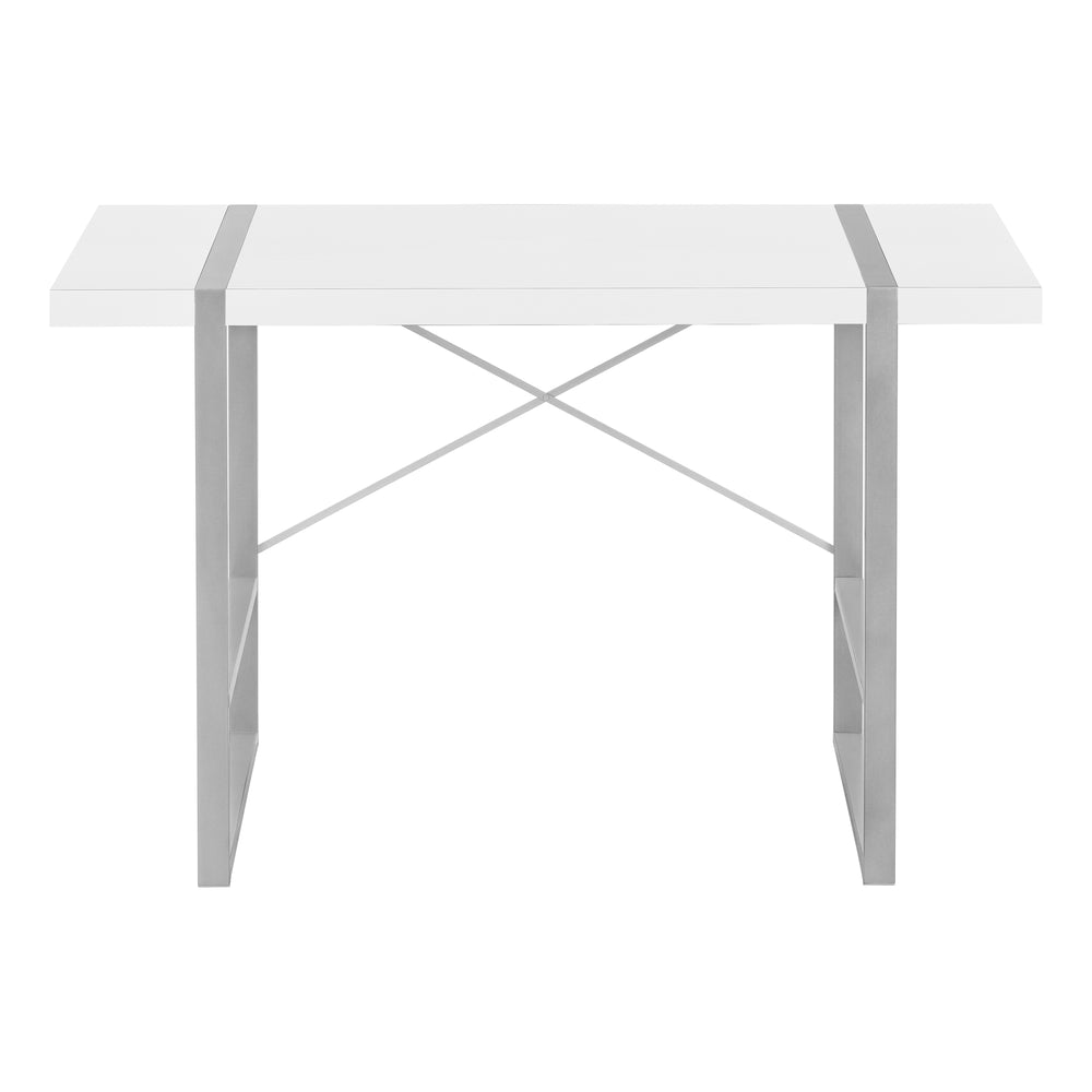 English Elm Computer Desk - Sleek White Laminate With Grey Metal Frame, Perfect For Home Office & Small Spaces B2710P219885
