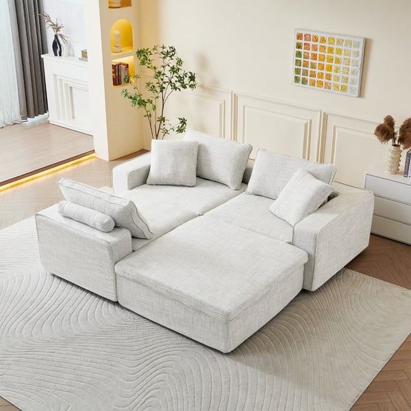 English Elm Cloud Couch Modular 4 Seater Sofa with Washable Linen and Pocket Spring Cushions White W1765S00140