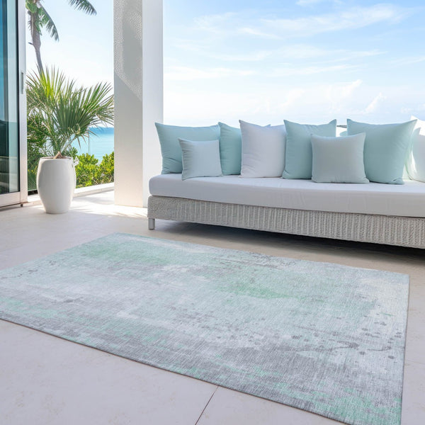 HomeRoots 10' Mint Green and Ivory Abstract Washable Area Rug – Durable, Versatile Design for Indoor & Outdoor Spaces 622389
