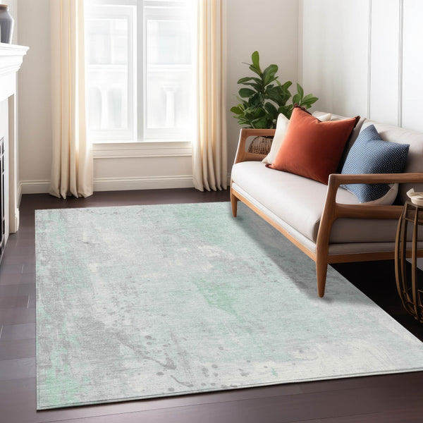 HomeRoots 10' Mint Green and Ivory Abstract Washable Area Rug – Durable, Versatile Design for Indoor & Outdoor Spaces 622389