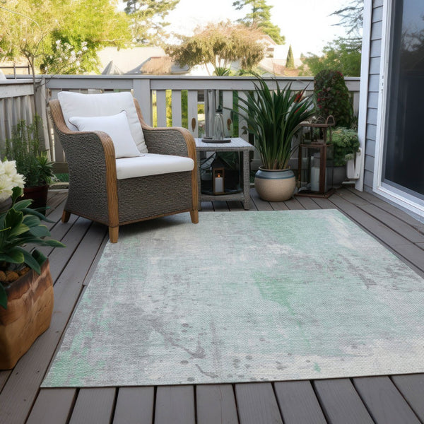 HomeRoots 10' Mint Green and Ivory Abstract Washable Area Rug – Durable, Versatile Design for Indoor & Outdoor Spaces 622389