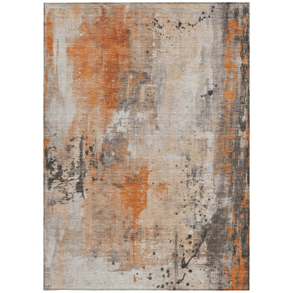 HomeRoots 5' Orange and Gray Abstract Area Rug - Washable, Durable, Modern Design for Indoor/Outdoor Use 622391