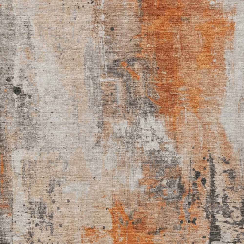 HomeRoots 5' Orange and Gray Abstract Area Rug - Washable, Durable, Modern Design for Indoor/Outdoor Use 622391
