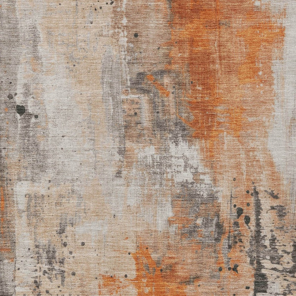 HomeRoots 5' Orange and Gray Abstract Area Rug - Washable, Durable, Modern Design for Indoor/Outdoor Use 622391