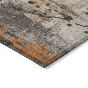 HomeRoots 8' Vibrant Orange and Gray Round Abstract Rug – Washable, Durable for Indoor/Outdoor Spaces! 622392